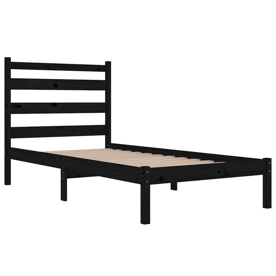 Bed Frame without Mattress Black Solid Wood Pine 90x190 cm
