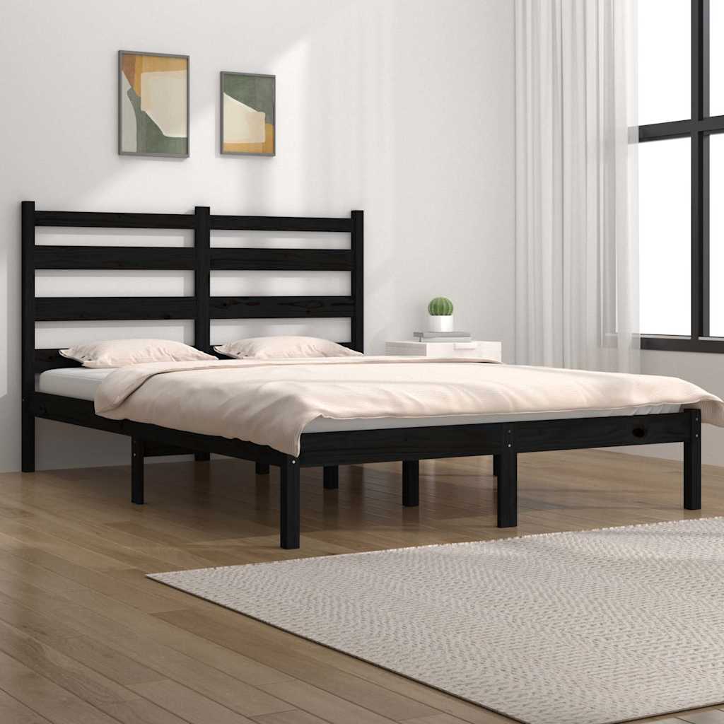 Bed Frame without Mattress Black Solid Wood Pine 150x200 cm