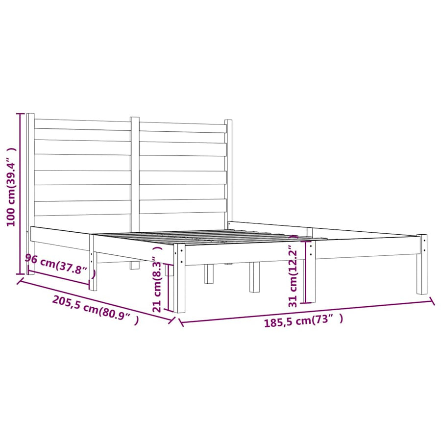 Bed Frame without Mattress Black Solid Wood 183x203 cm King