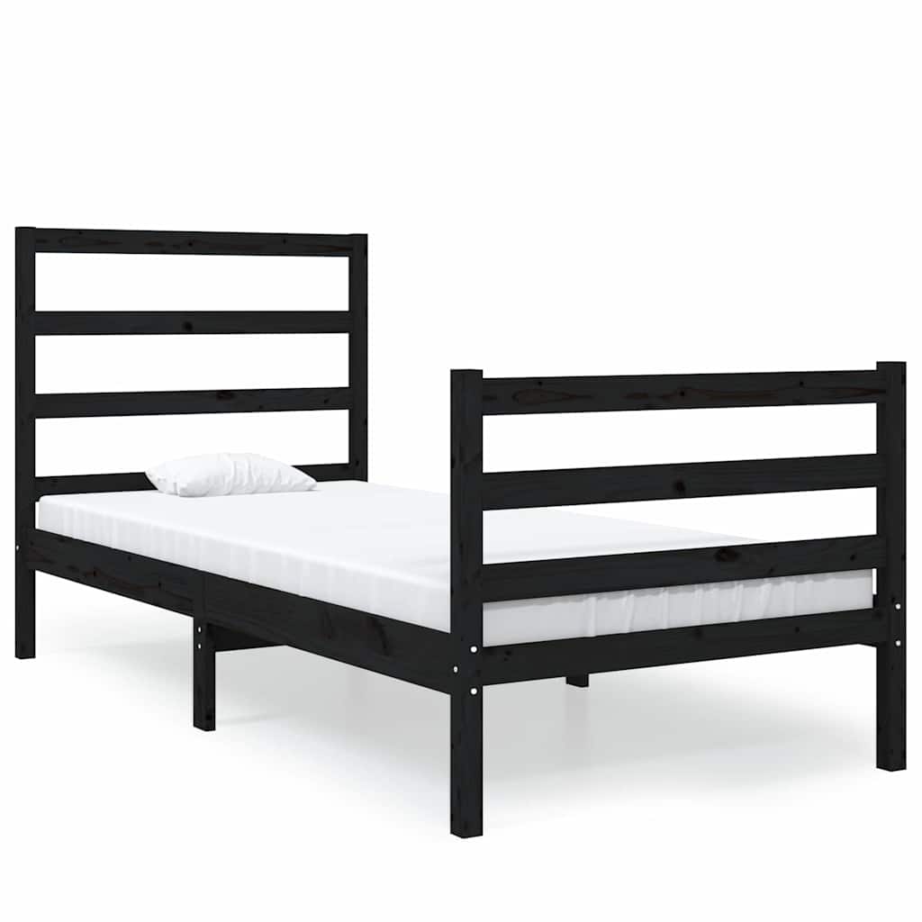 Bed Frame without Mattress Black Solid Wood 90x190 cm
