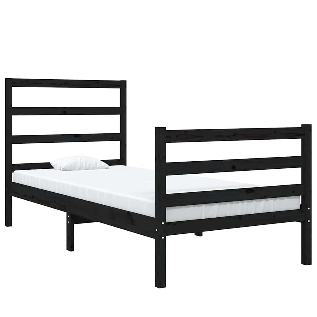 Bed Frame without Mattress Black Solid Wood 90x190 cm