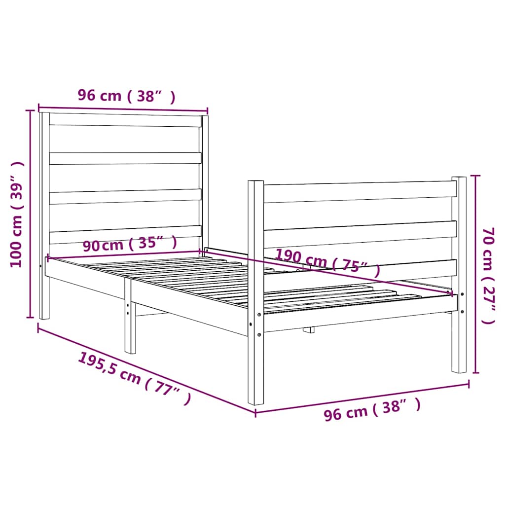 Bed Frame without Mattress Black Solid Wood 90x190 cm