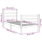 Bed Frame without Mattress Black Solid Wood 90x190 cm - Rear View