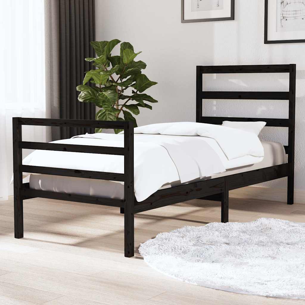 Bed Frame without Mattress Black Solid Wood 90x190 cm