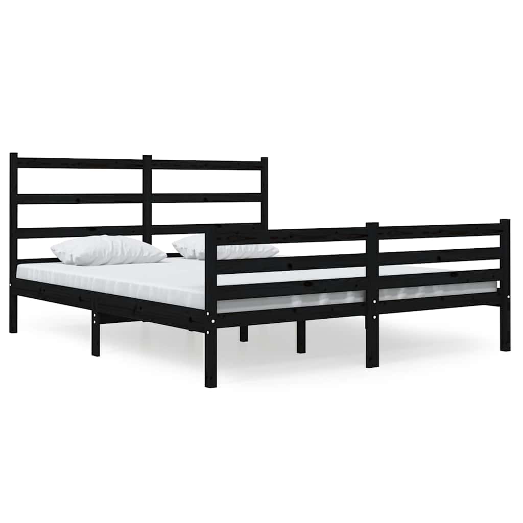 Bed Frame without Mattress Black Solid Wood 135x190 cm