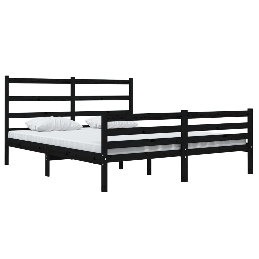 Bed Frame without Mattress Black Solid Wood 150x200 cm