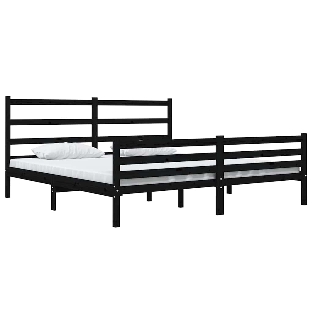 Bed Frame without Mattress Black Solid Wood 183x203 cm King