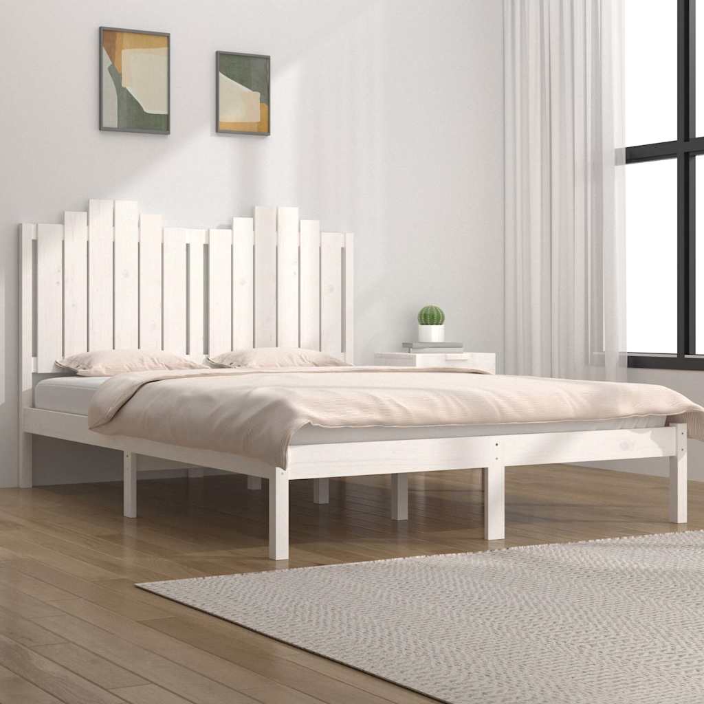 Bed Frame without Mattress White Solid Wood Pine 150x200 cm