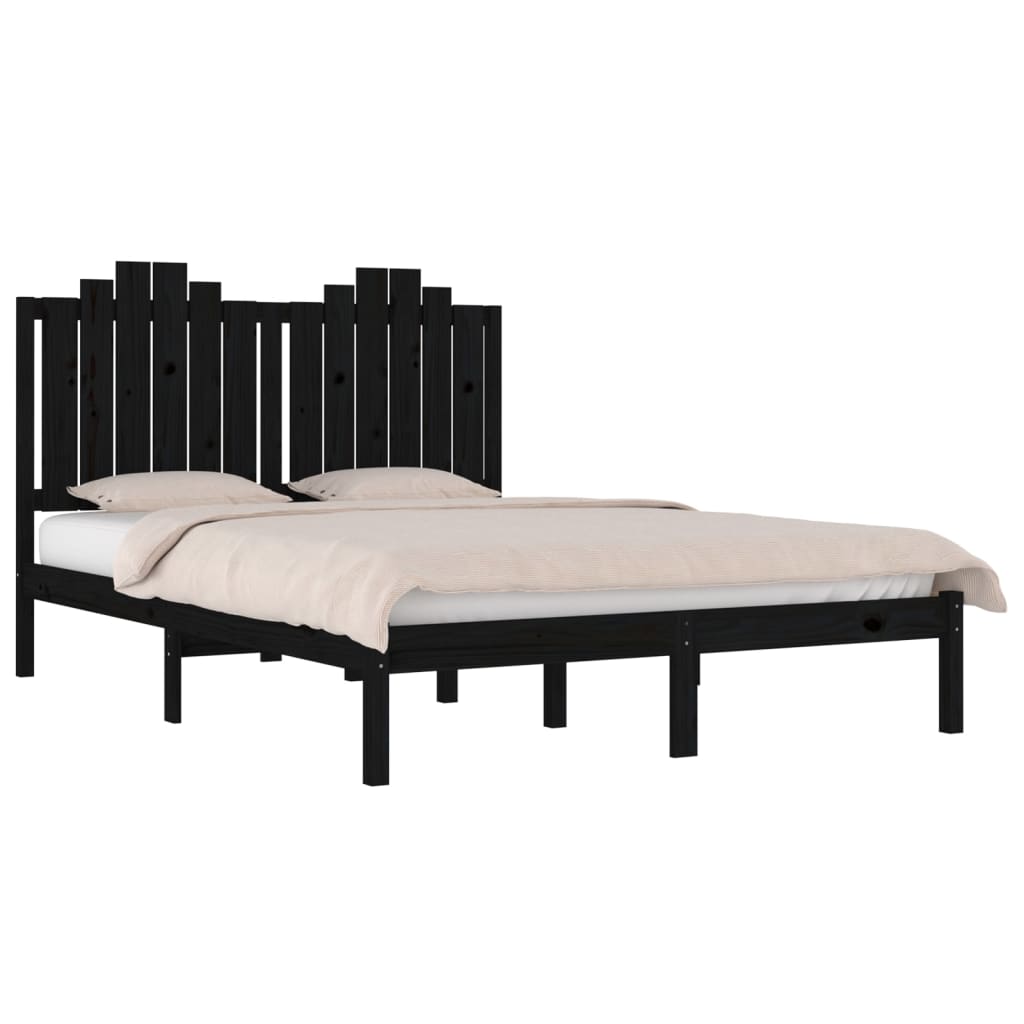 Bed Frame without Mattress Black Solid Wood Pine 150x200 cm