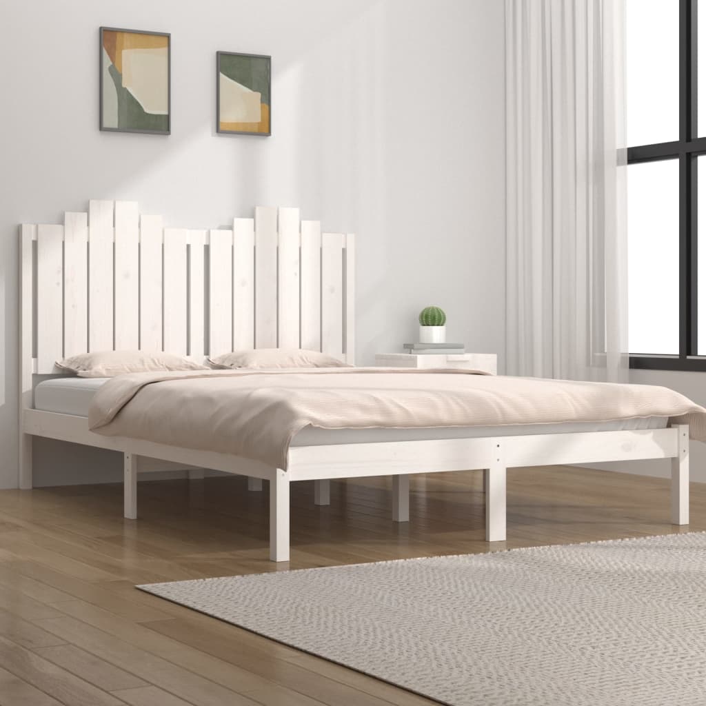 Bed Frame without Mattress White Solid Wood 183x203 cm King