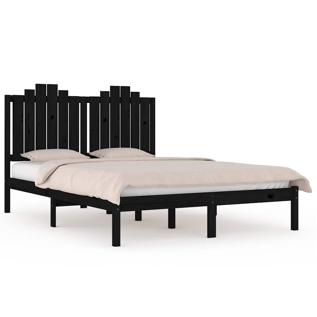 Bed Frame without Mattress Black Solid Wood 183x203 cm King