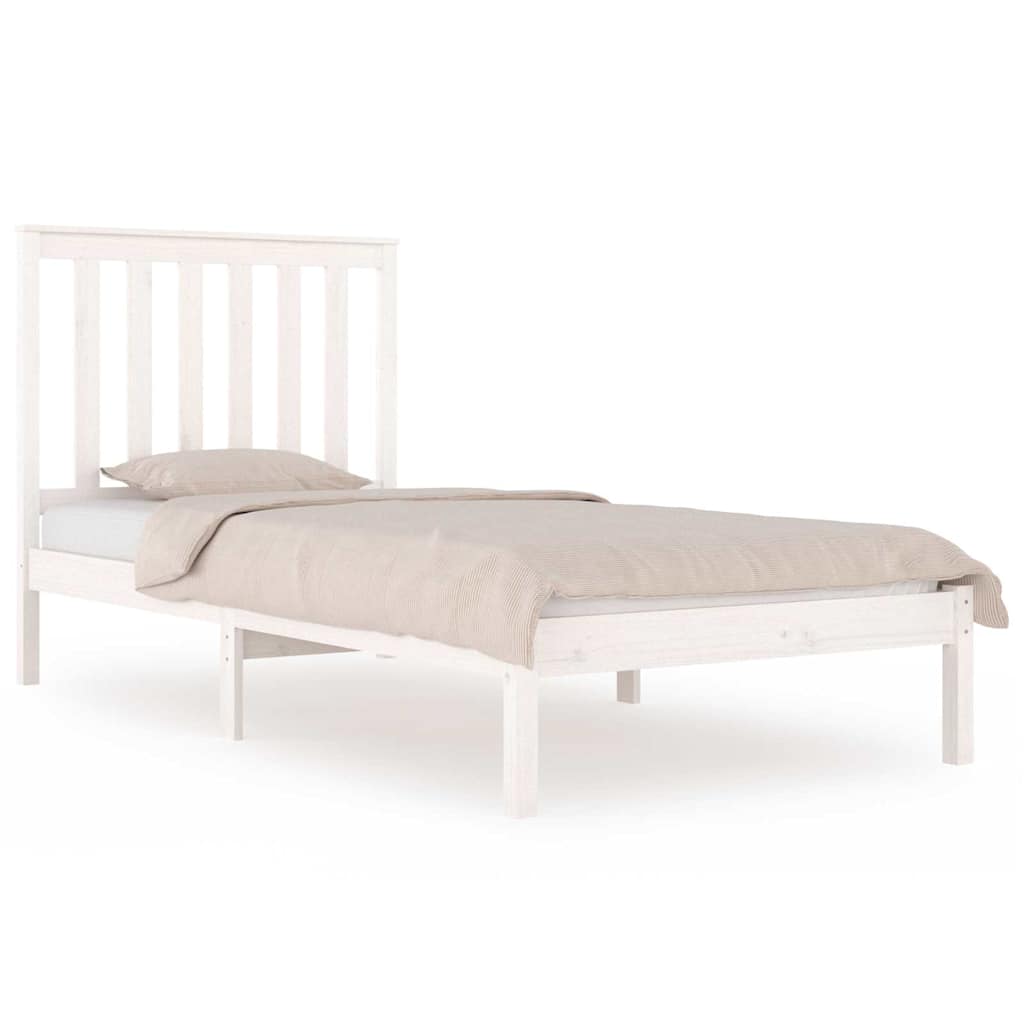 Bed Frame without Mattress White Solid Wood 90x190 cm