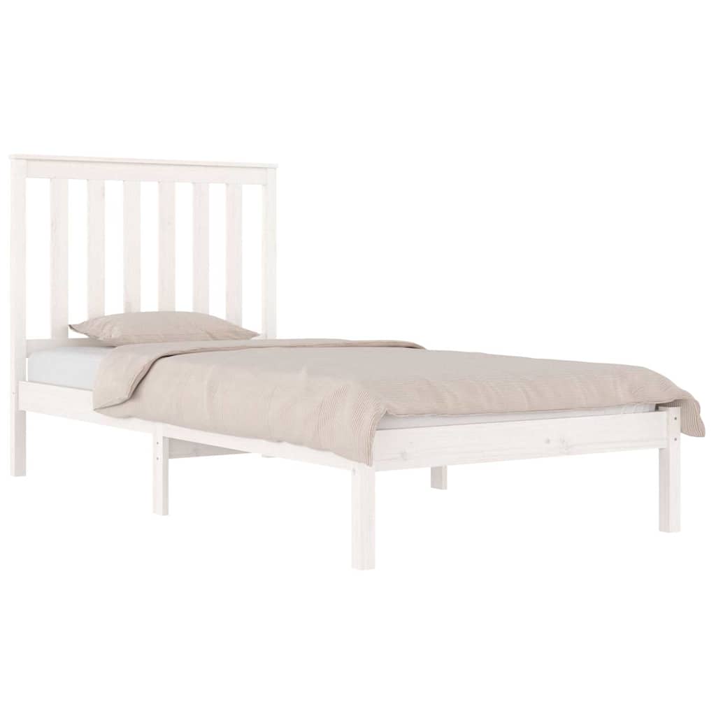 Bed Frame without Mattress White Solid Wood 90x190 cm