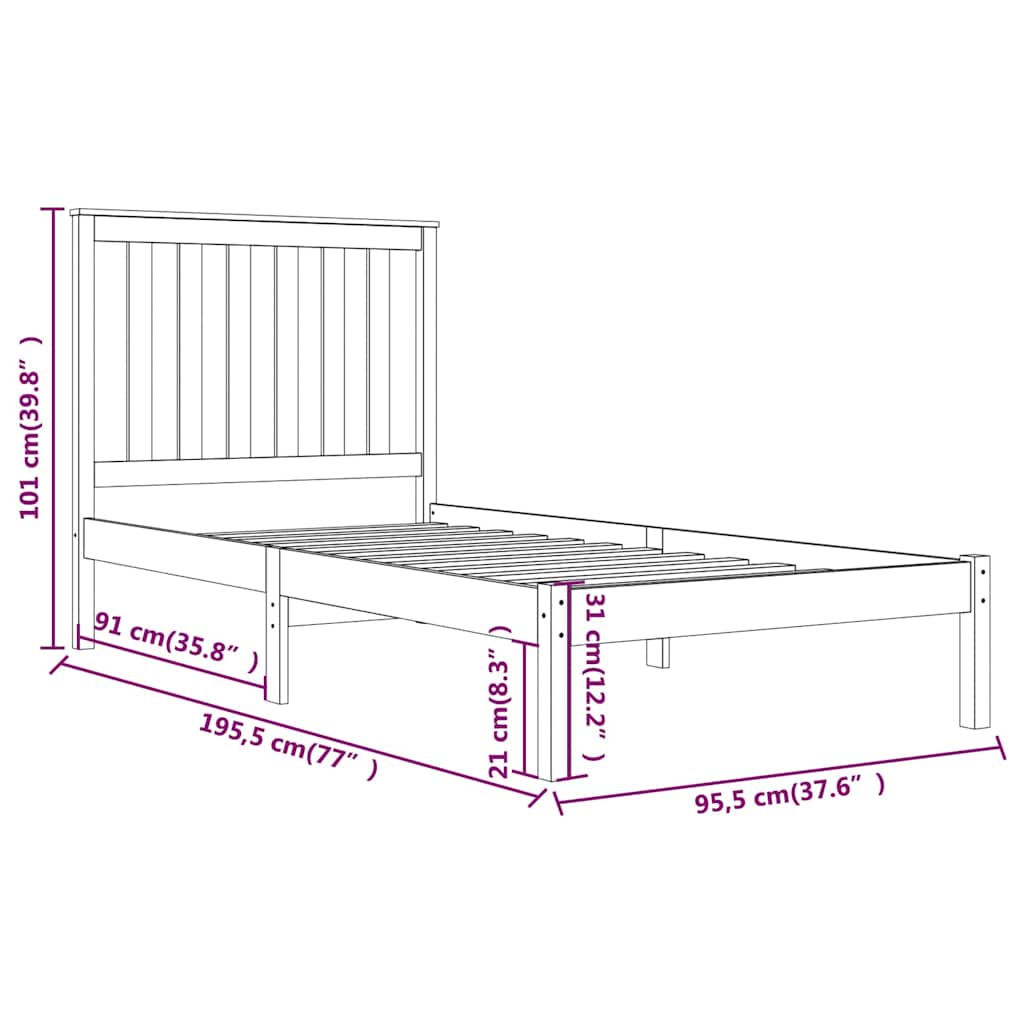 Bed Frame without Mattress White Solid Wood 90x190 cm