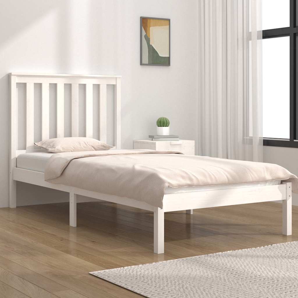 Bed Frame without Mattress White Solid Wood 90x190 cm