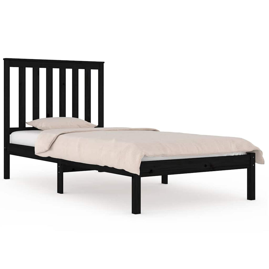 Bed Frame without Mattress Black Solid Wood 90x190 cm