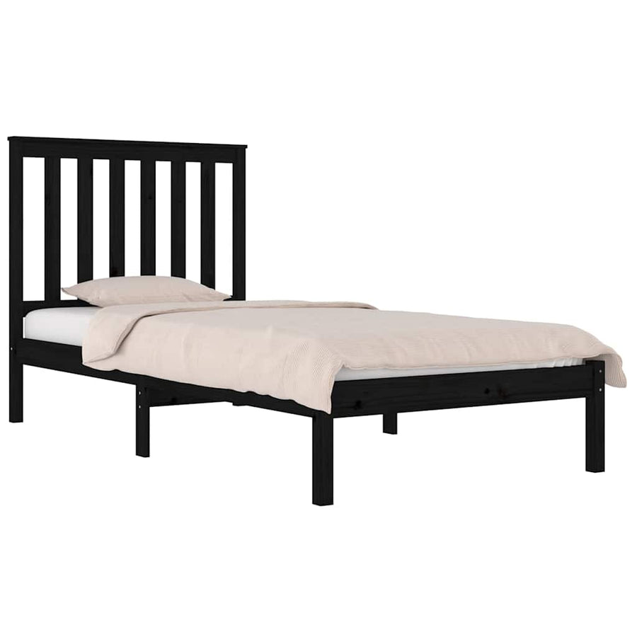Bed Frame without Mattress Black Solid Wood 90x190 cm