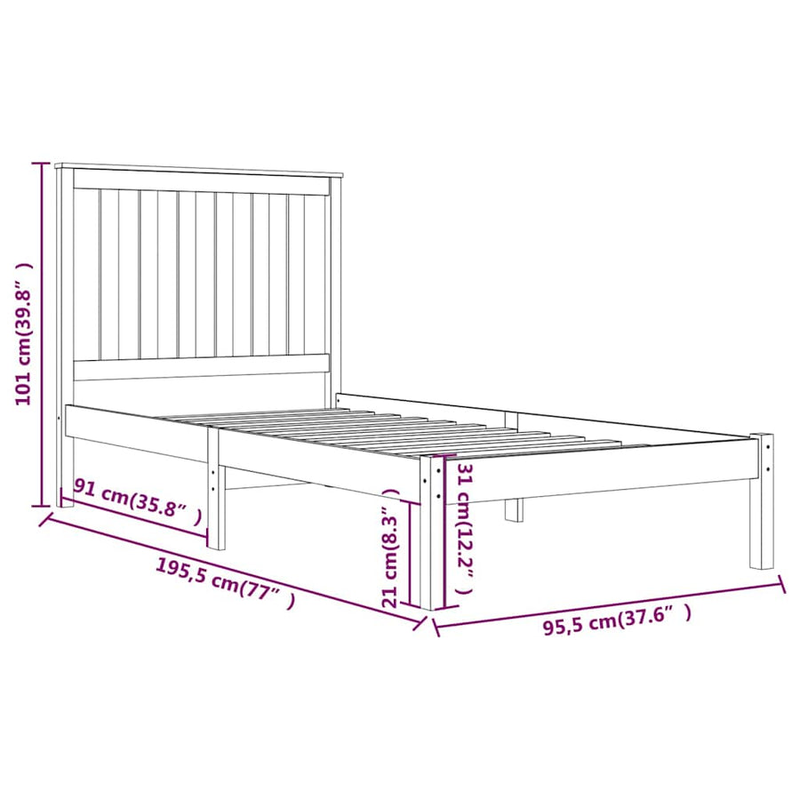 Bed Frame without Mattress Black Solid Wood 90x190 cm