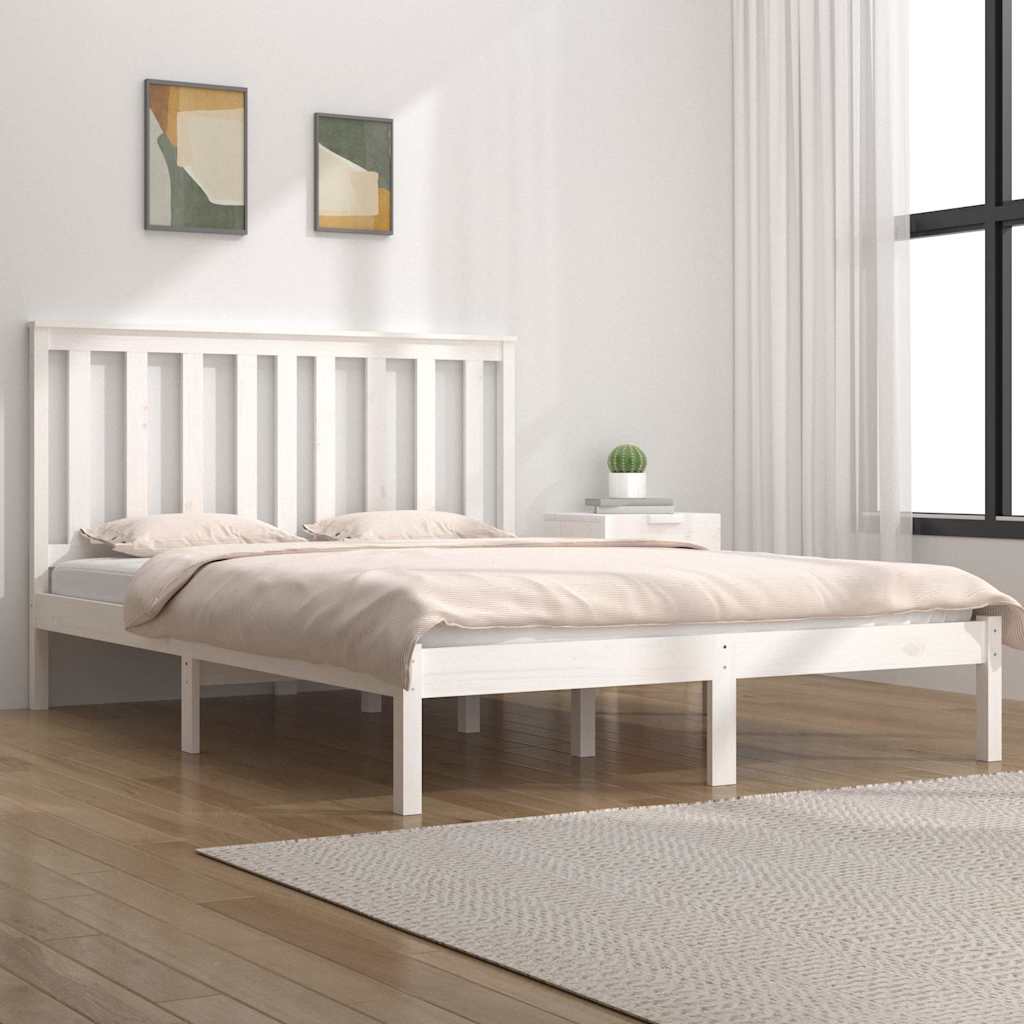 Bed Frame without Mattress White Solid Wood 135x190 cm