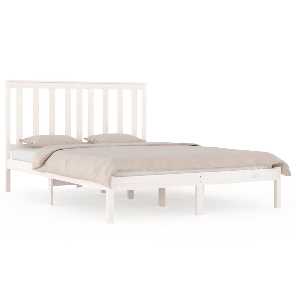 Bed Frame without Mattress White Solid Wood Pine 150x200 cm