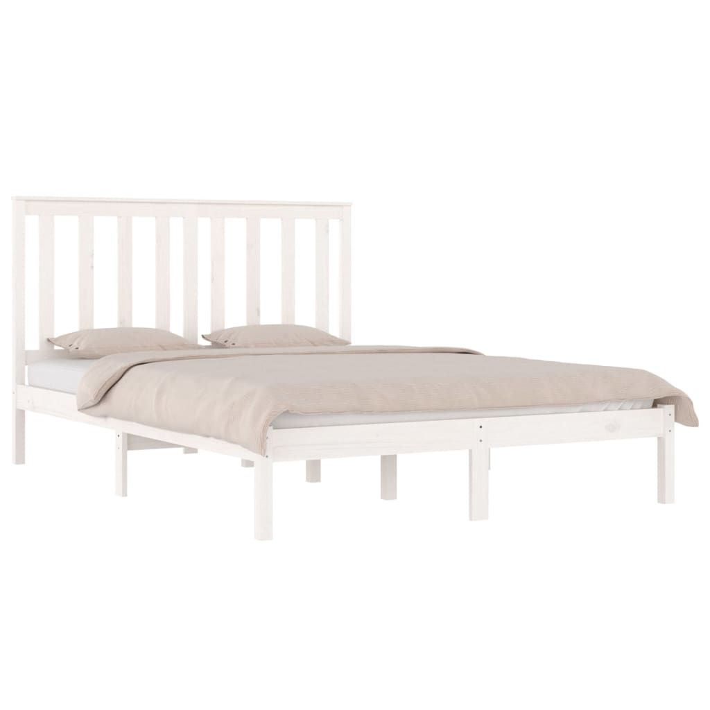 Bed Frame without Mattress White Solid Wood 183x203 cm King