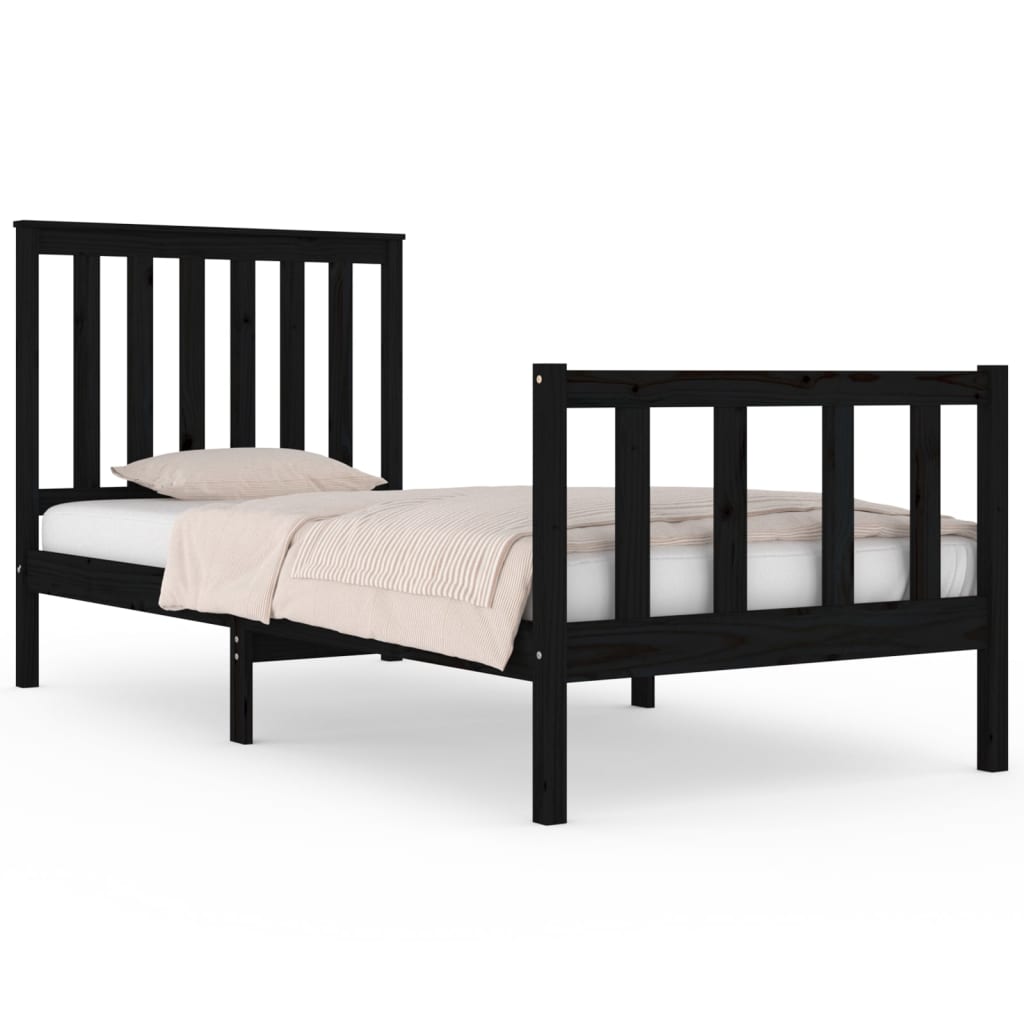 Bed Frame without Mattress Black Solid Wood 90x190 cm