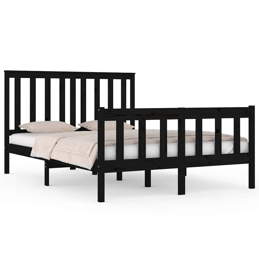 Bed Frame without Mattress Black Solid Wood 135x190 cm
