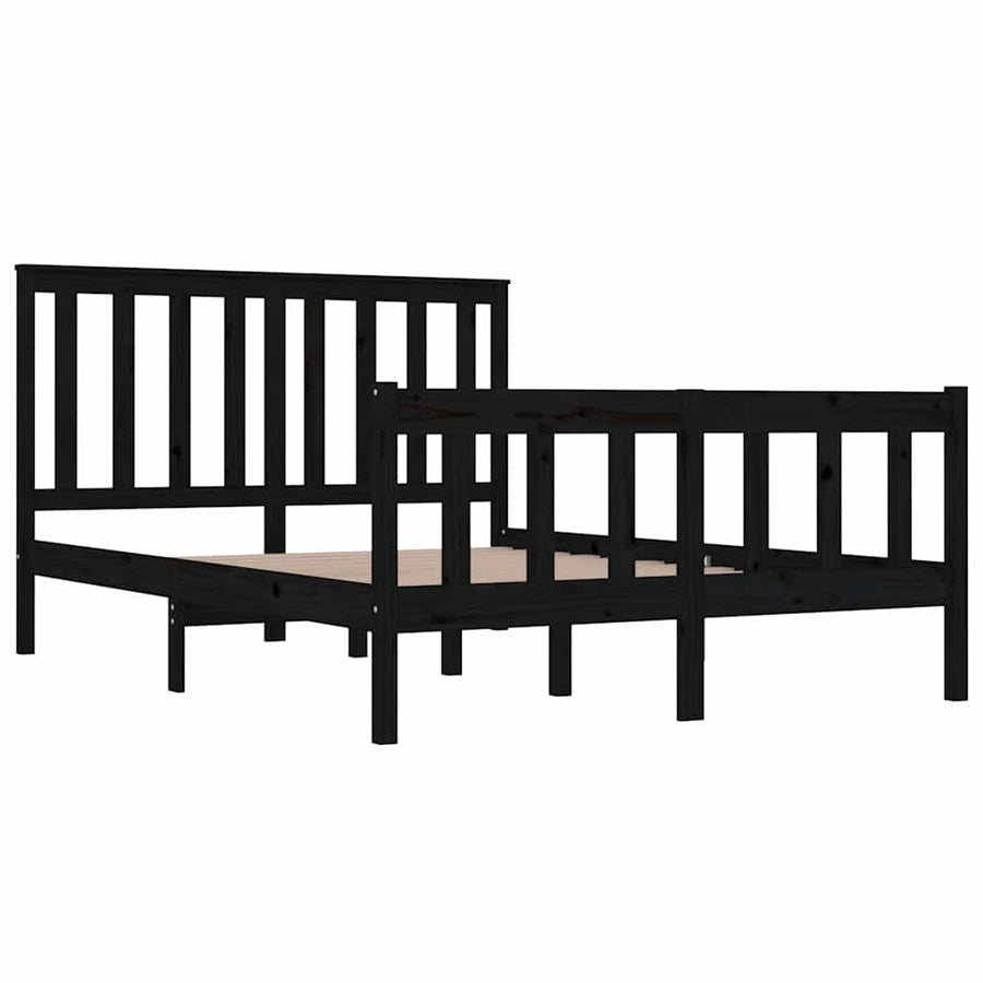 Bed Frame without Mattress Black Solid Wood 135x190 cm