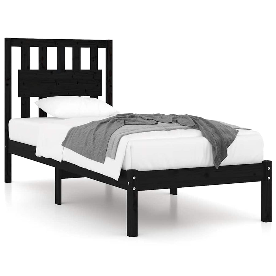 Bed Frame without Mattress Black Solid Wood 90x190 cm