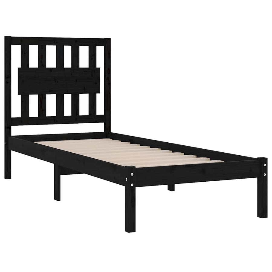 Bed Frame without Mattress Black Solid Wood 90x190 cm