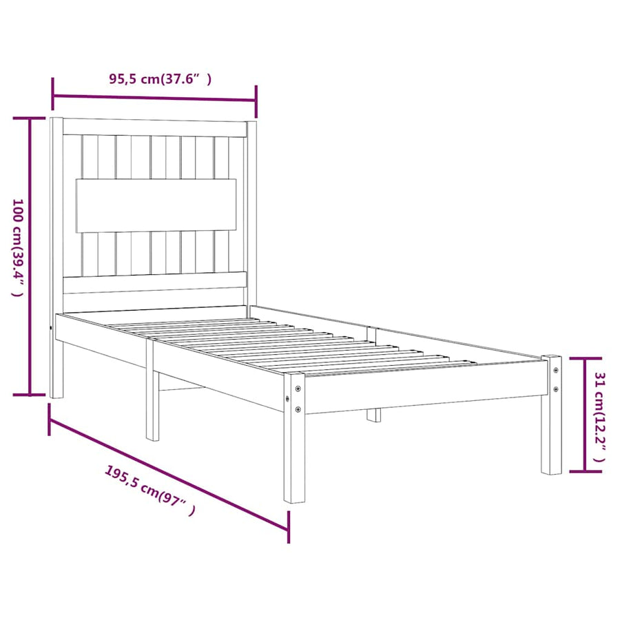 Bed Frame without Mattress Black Solid Wood 90x190 cm