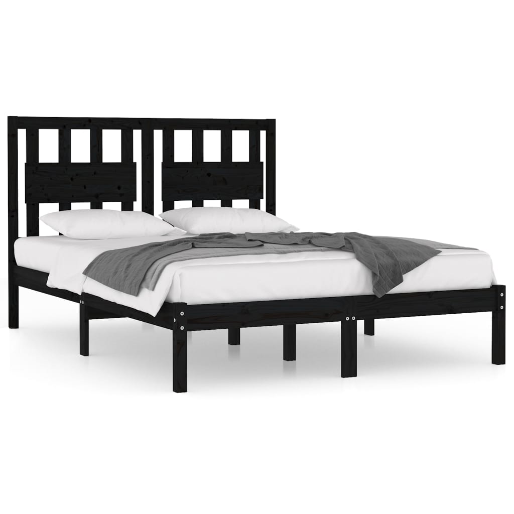 Bed Frame without Mattress Black Solid Wood 135x190 cm