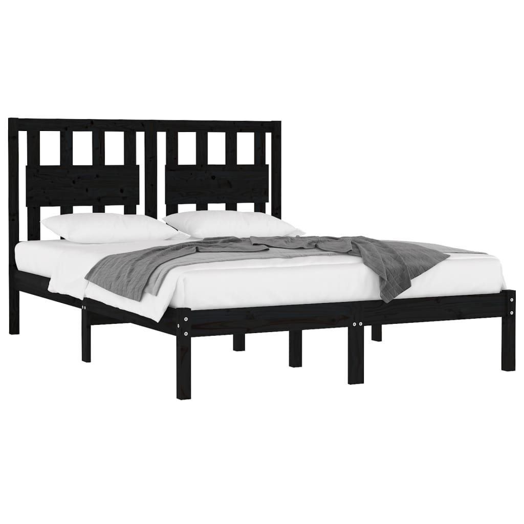 Bed Frame without Mattress Black Solid Wood 135x190 cm
