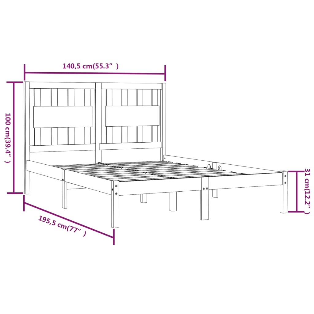 Bed Frame without Mattress Black Solid Wood 135x190 cm