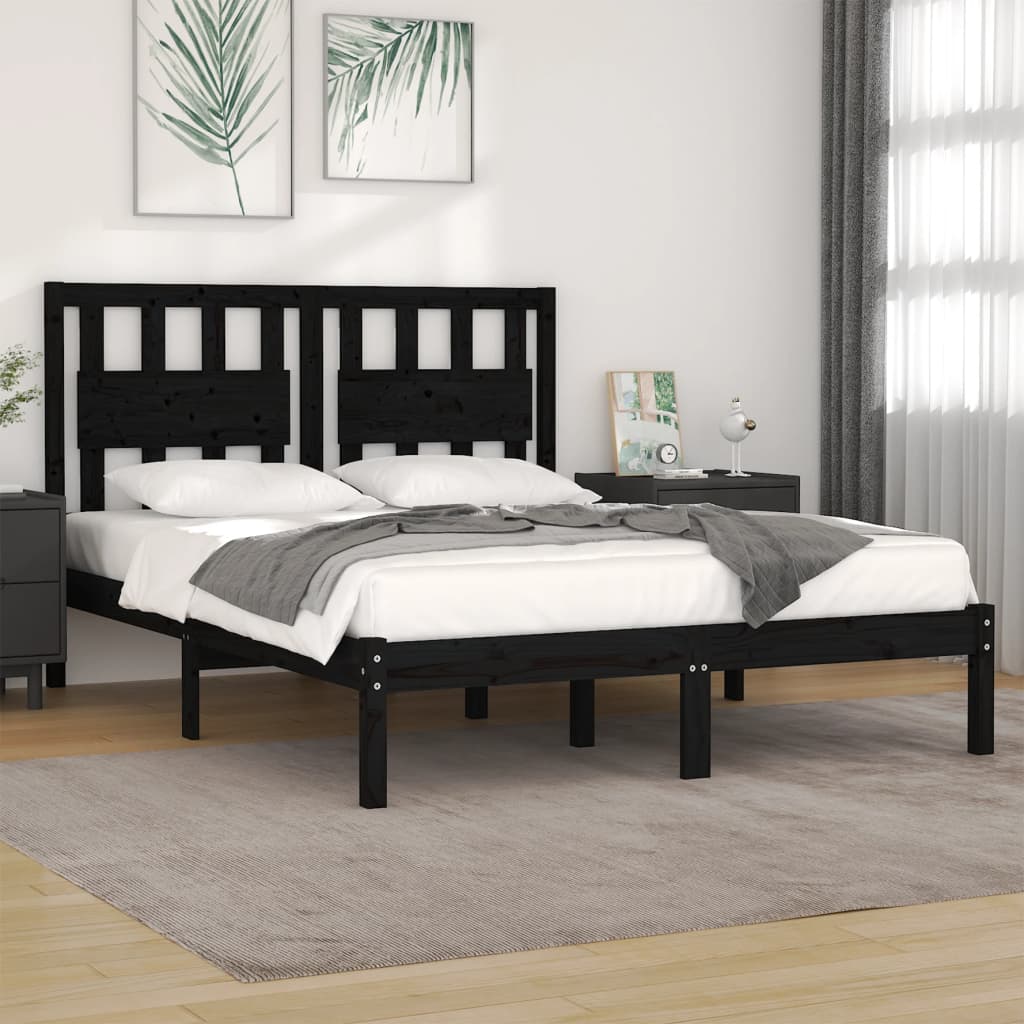 Bed Frame without Mattress Black Solid Wood 135x190 cm