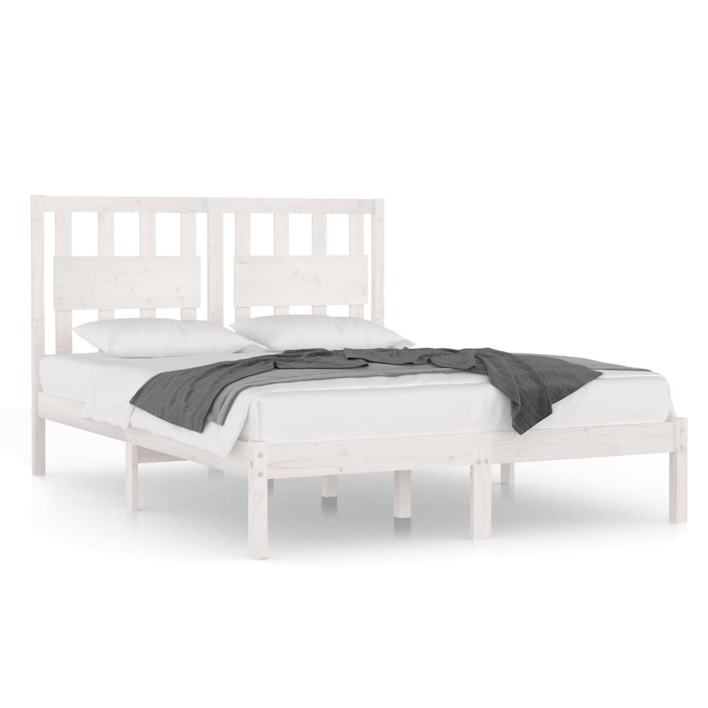 Bed Frame without Mattress White Solid Wood Pine 150x200 cm