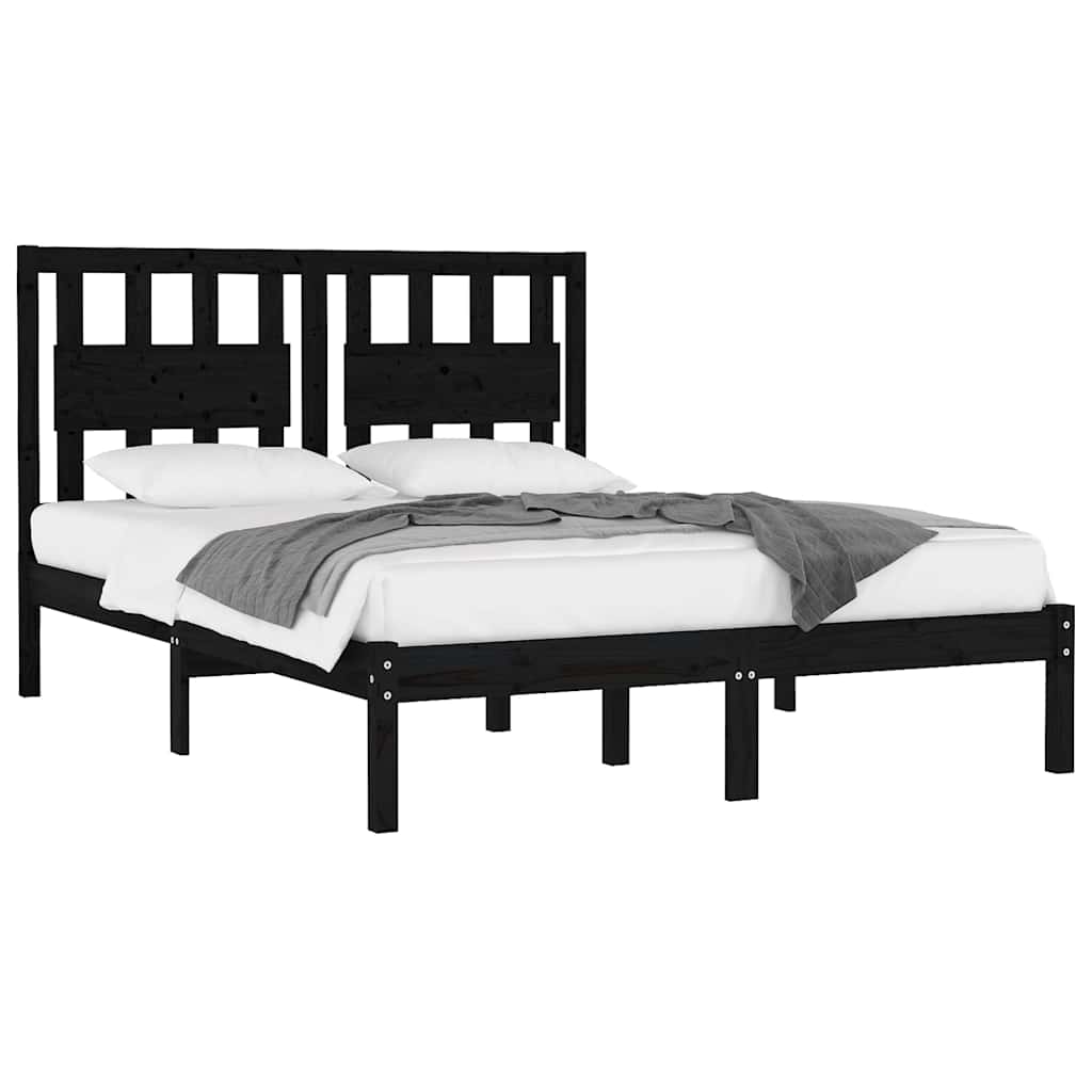 Bed Frame without Mattress Black Solid Wood 183x203 cm King