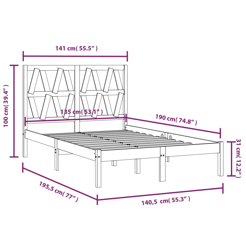 Bed Frame without Mattress Solid Wood 135x190 cm