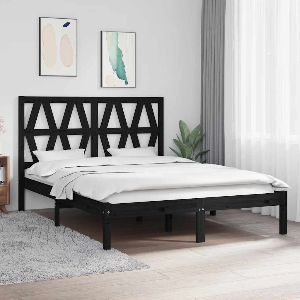 Bed Frame without Mattress Black Solid Wood Pine 150x200 cm