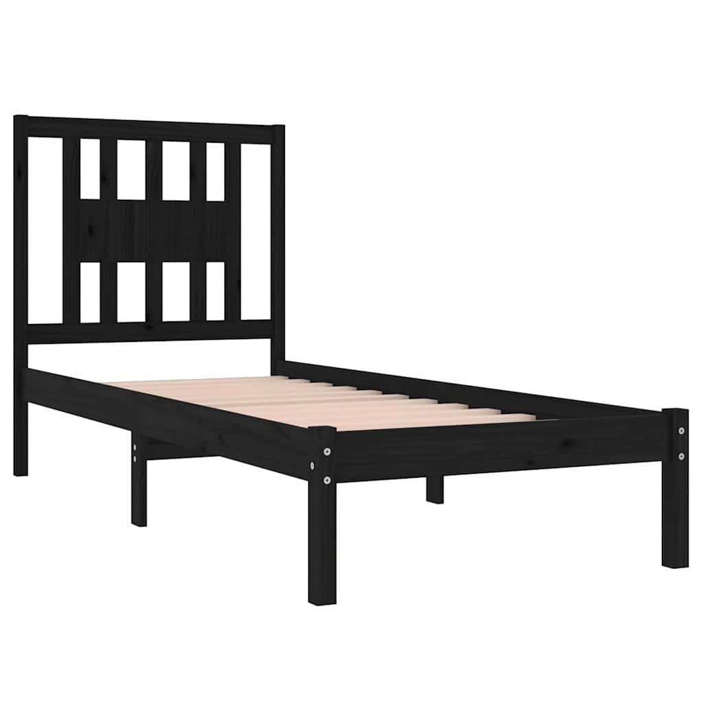 Bed Frame without Mattress Black Solid Wood 90x190 cm