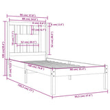 Bed Frame without Mattress Black Solid Wood 90x190 cm - Rear View