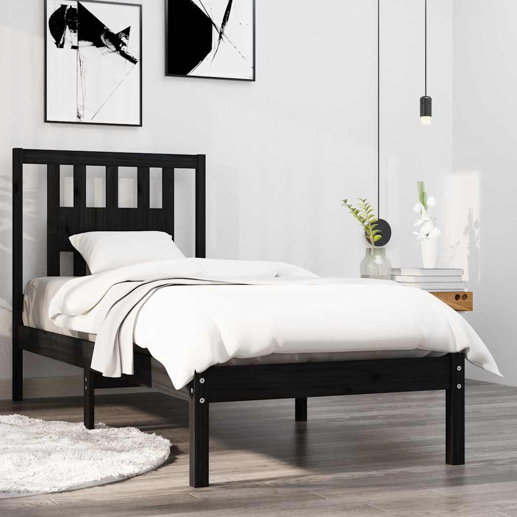 Bed Frame without Mattress Black Solid Wood 90x190 cm
