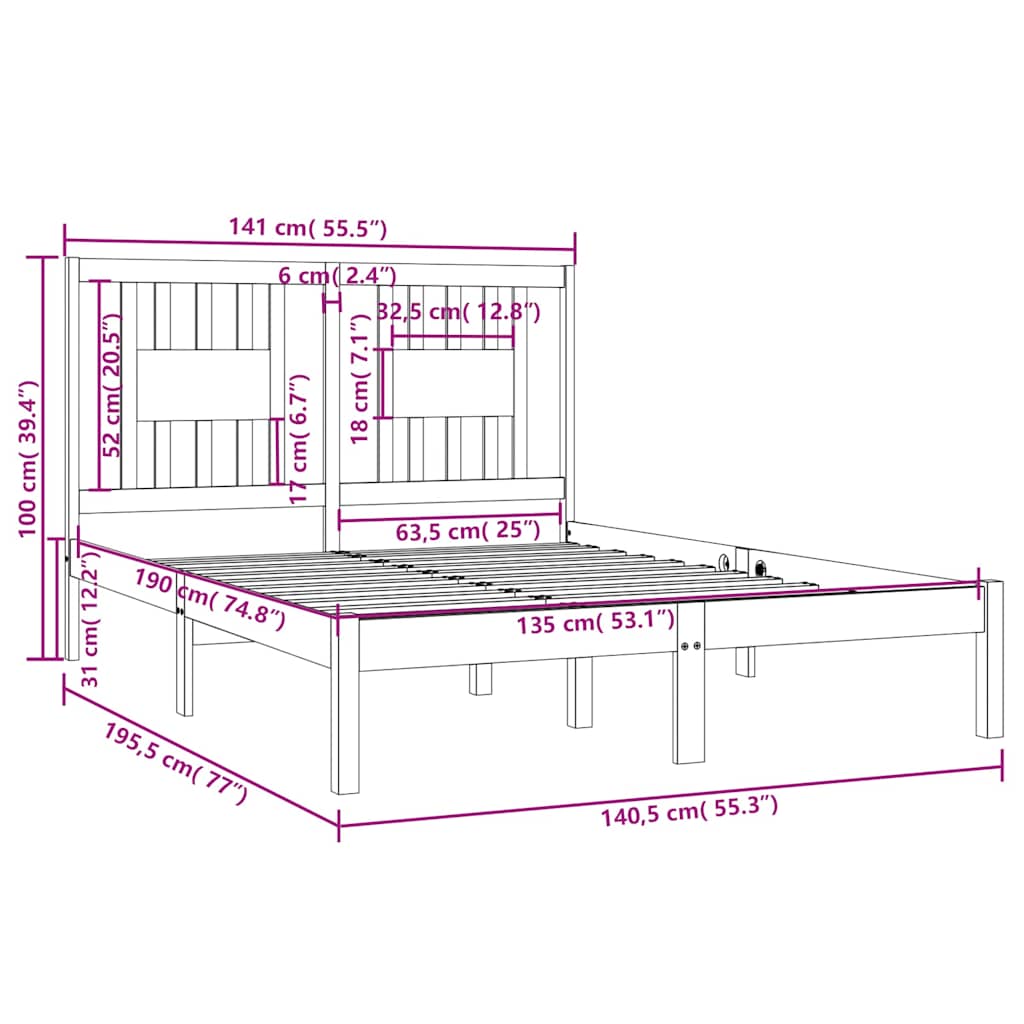 Bed Frame without Mattress White Solid Wood 135x190 cm