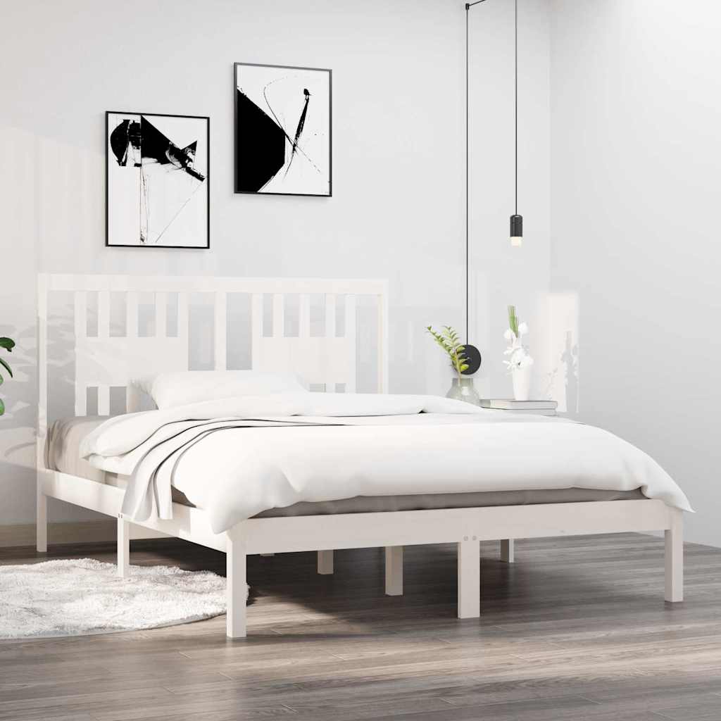 Bed Frame without Mattress White Solid Wood 135x190 cm