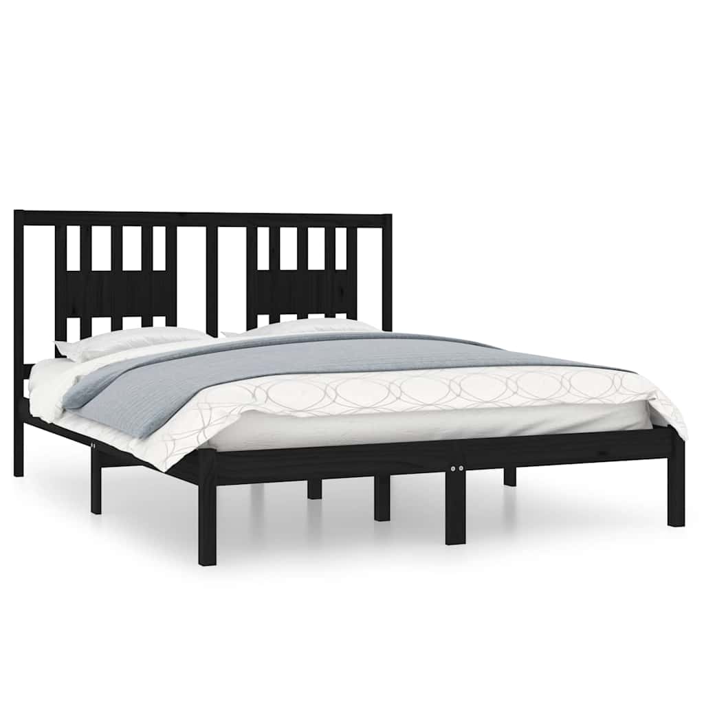 Bed Frame without Mattress Black Solid Wood 150x200 cm