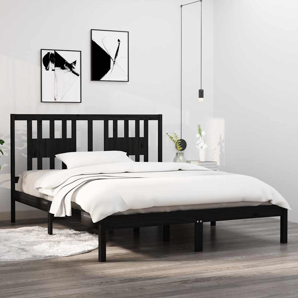 Bed Frame without Mattress Black Solid Wood 150x200 cm