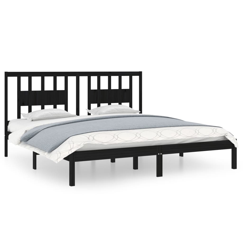 Bed Frame without Mattress Black Solid Wood 183x203 cm King