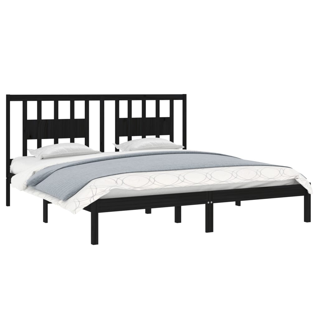Bed Frame without Mattress Black Solid Wood 183x203 cm King