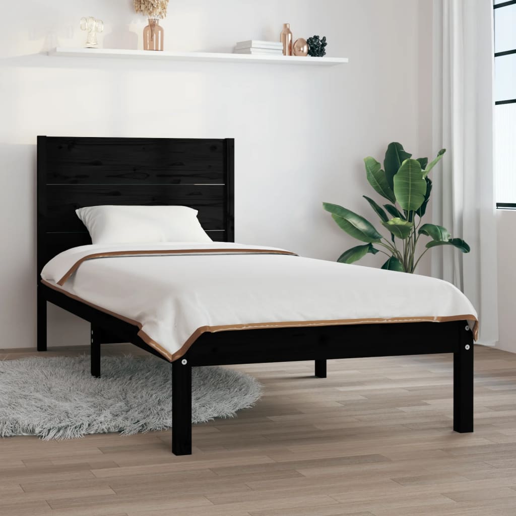 Bed Frame without Mattress Black 90x190 cm Solid Wood