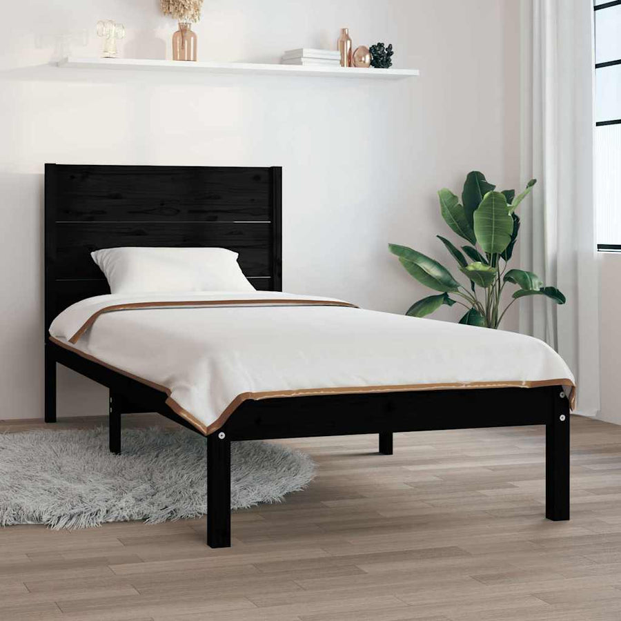 Bed Frame without Mattress Black 90x190 cm Solid Wood
